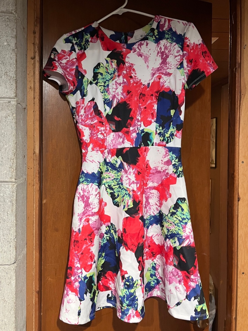 Floral Fit-and-Flare Dress in White and Pink
